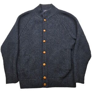 Allen Solly Shetland Wool Cardigan Mens XL Navy Blue Button Up Mock Neck VTG